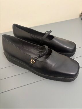 Stuart Weitzman Black Leather Mary Jane Flats